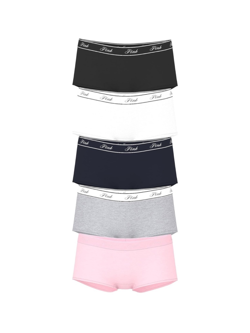 Victoria's Secret 5-Pack Boyshort Panties in Black, White, Navy, Gray, Pink